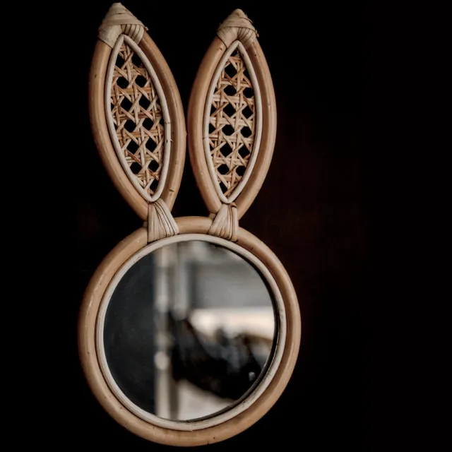 Monnarita Bunny - Rattan Spiegel - Handgemaakt - Ronde Vorm Natuurlijk