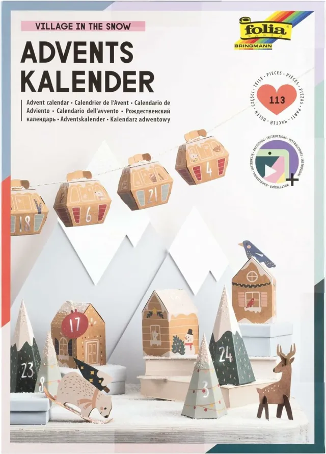 Folia knutselpakket adventskalender Besneeuwde Dorpsscène, 8 huisjes, video-instructie Multicolour