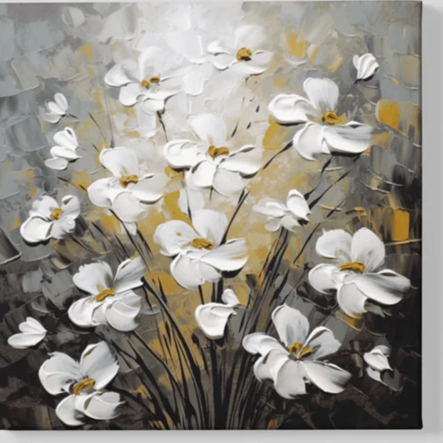 Trendex Global Vierkant Canvas Schilderij - Bloemen - Witte Madeliefjes - 60x60x 2 cm
