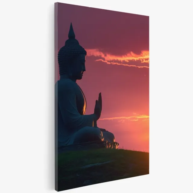 Saammp Canvas Schilderij - Boeddha bij Zonsondergang - 60x90 - Foto op canvas - Wanddecoratie - Muurdecoratie Woonkamer - Canvas schilderijen Multicolor