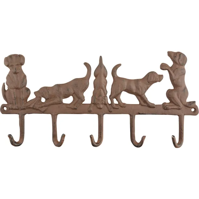 Esschert Design honden kapstok/wandrekje - 5 haken - 35 cm - bruin - gietijzer