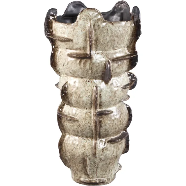 PTMD Cosha Beige Ceramic Bulby Vase With Line Design