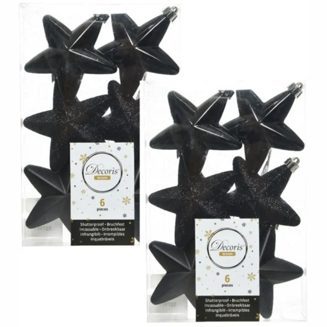 Decoris kersthanger sterren - 24x st - zwart - 7 cm - kunststof - kerstornamenten - kerstversiering