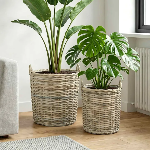 vidaXL Plantermand met opslag GENDT 2 st Natuurlijk grijs Kubu Rattan