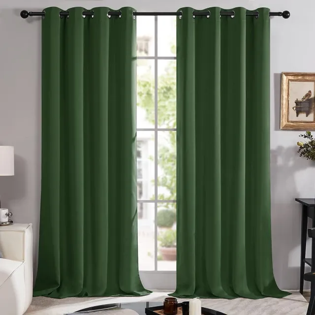 Deconovo 100% ondoorzichtig gordijn met oogjes, thermisch geïsoleerde verduisteringsgordijnen, dikke en zware gordijnen, dubbellaagse gordijnen, scheidingsgordijn, 175x140 cm (hoogte x breedte), groen, set van 2