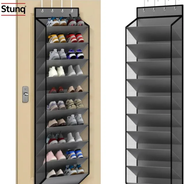 Stunq 10-laags over-deur schoenenorganizer – hangende opbergzak voor 20 paar schoenen, ruimtebesparend Zwart