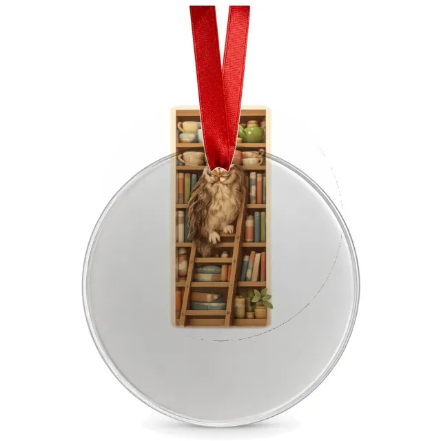 Mr Cadeautjes Glazen cirkel Ø 8,9 cm - design Een slaperige uil op een ladder naast een hoge plank met the | cadeau Wit