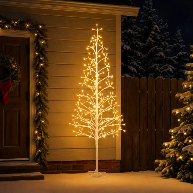 vidaXL LED-kerstboom met lichtsnoer Wit 210 cm Staal 228 LED's