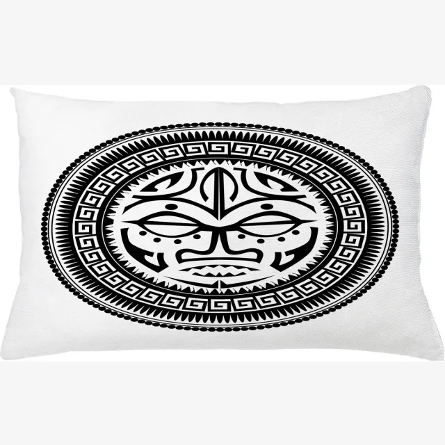 ABAKUHAUS Zwart en Wit Kussenhoes, Maori Gesichtsmaske, Wasbare Kleurechte Kussenhoes met Digitale Dubbelzijdige Print en Ritssluiting, 65 x 40 cm, Zwart en Wit