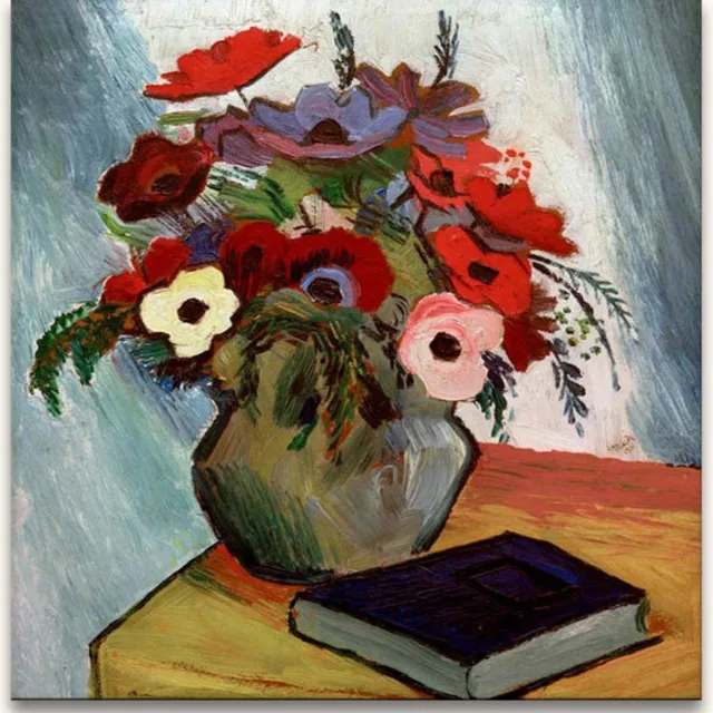 Grootmeesters ® Handgeschilderd olieverfschilderij - olieverf op canvas - August Macke 'Anemonen en Blauw Boek' roze