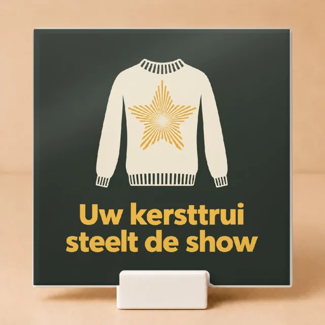 Bedruk King Strakke Kersttrui voor de meester Tegel – Moderne typografische poster voor leraren en kerstfans - 11 x 11 cm met houder Wit