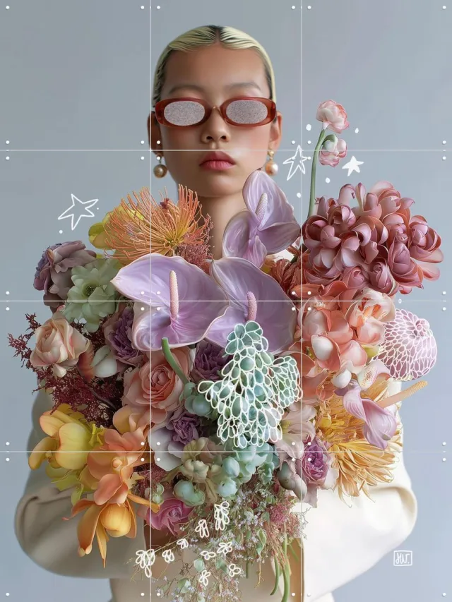 IXXI Shades of Petals, Henriette Visscher - 60 x 80 cm - Grote wanddecoratie en posters - Gemengde Technieken, Woonkamer, Slaapkamer, Portretten Paars