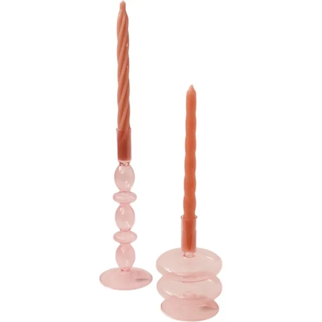 Winq ! Set 2 stuks Kandelaar Glas in zacht Rose - Dinerkaars - woonkamer decoratie