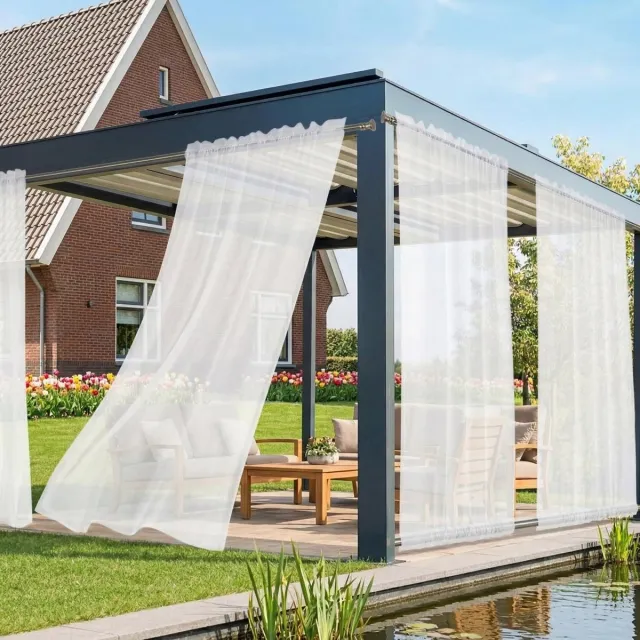 Qelus Winddicht Buitengordijn met Dubbele Tunnel - Waterdicht Lichtdoorlatend Gordijn Zonder Ringen - 132x274cm - White - 1 Stuk Wit - 1 Stuk