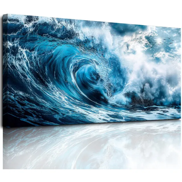 My Ninki ® Moderne Kunst aan de Muur met Gedetailleerde Golven en Hoogwaardige Kleurtechnologie blauw