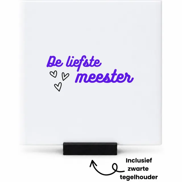 Hacebo de liefste meester tegeltje met tegelhouder - de liefste meester - tegeltjes met tekst - meester - verjaardagscadeau - verjaardag - cadeau - afscheidscadeau - geschenk - leuke cadeau - kado - gift - spreuktegels - 10.8x10.8 CM Wit