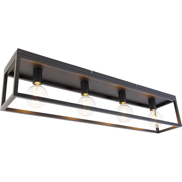 QAZQA cage - Industriele Plafondlamp - 4 lichts - L 99.5 cm - Zwart - Industrieel - Woonkamer | Slaapkamer | Keuken