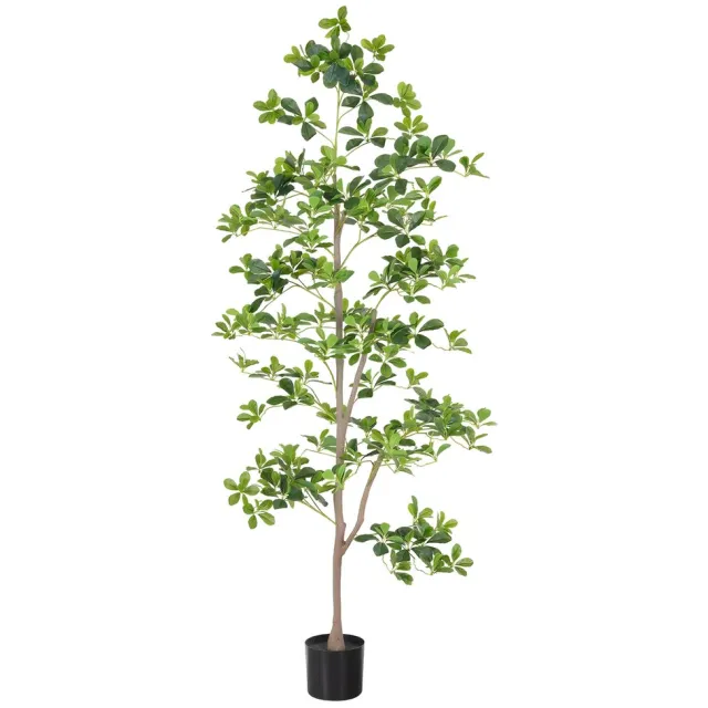 Happiq Kunstmatige Schefflera Boom 180 cm - Kunstplant - Natuurlijke Stam & Realistische Bladeren - Groen