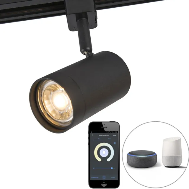 QAZQA Smart railspot zwart 1-fase incl. Wifi GU10 - Jeana Zwart Smart LED