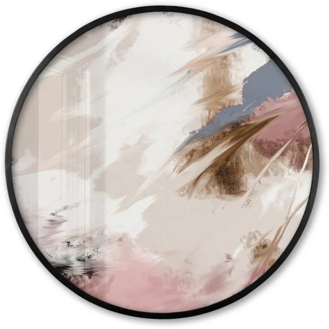 FrameYourWall Poster in lijst Rond - Fotolijst 60x60 cm - Posters - Verf - Abstract - Roze - Wit - Ronde posterlijst zwart - Decoratie - Wanddecoratie woonkamer - Muurdecoratie slaapkamer