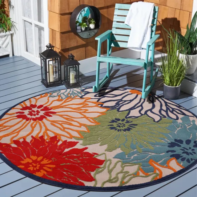 Muratap Floral Outdoor - Buitenkleed Tuin - Rond - Weerbestendig Vloerkleed - Multi