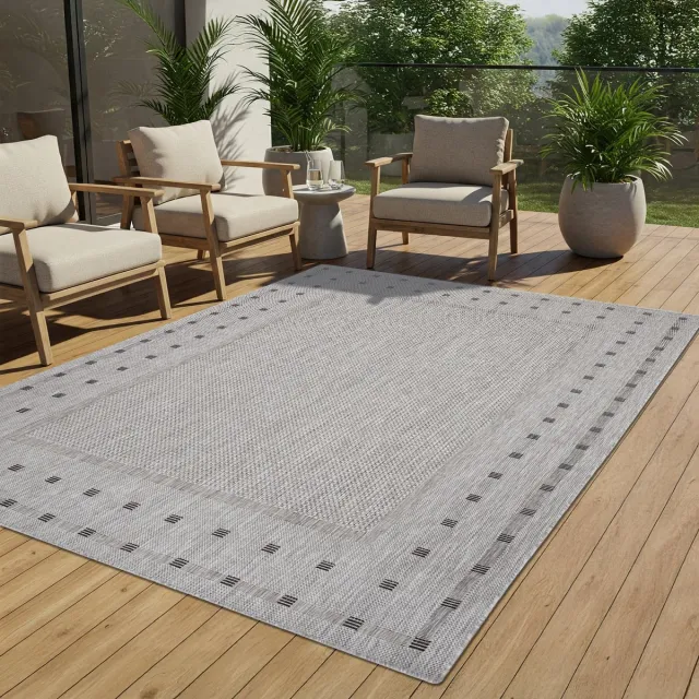 Tapiso Melissa Buitenkleed Buitentapijt Grijs Vloerkleed Binnen Buiten Kleed Tapijt Maat- 80x200
