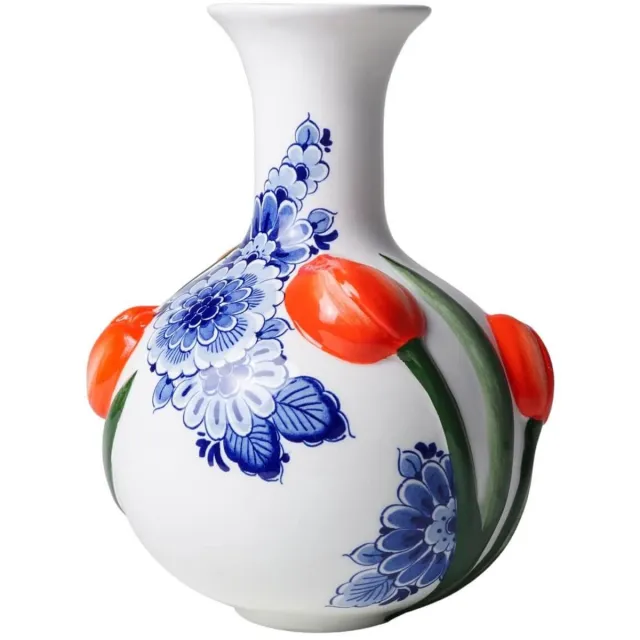 Heinen Delfts Blauw Bolvaas 3D Tulp - Keramiek - 20 cm Delfts blauw