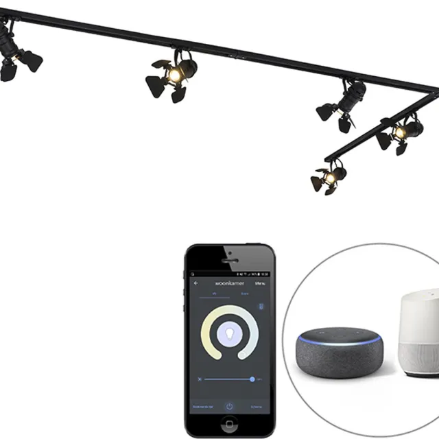 QAZQA movie - Moderne LED Smart Spot railsysteem verlichting, railverlichting incl. wifi - 5 lichts - L 300 cm - Zwart - Woonkamer | Slaapkamer | Keuken Zwart Smart LED