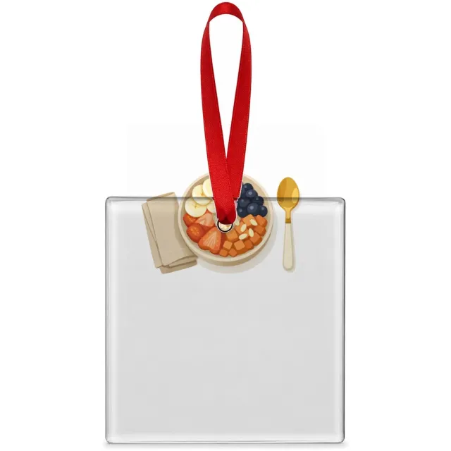 Mr Cadeautjes Glazen tegel vierkant 7,6 cm - design Centrale ontbijtscène met een warme, rustige uitstraling | cadeau Wit