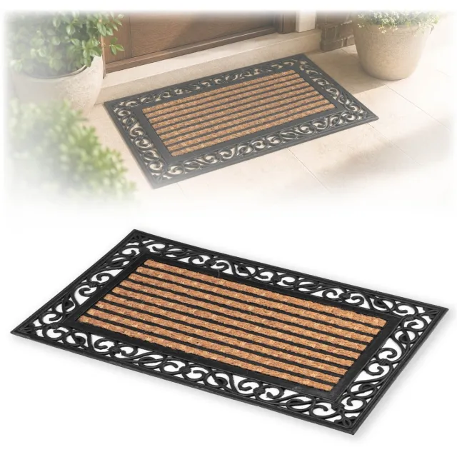 KADAX Antislip deurmat voor de entree, huisdeurmat van kokos en rubber, kokosmat voor buiten, deurmat voor buiten, rechthoekig, 75 x 45 cm Zwart
