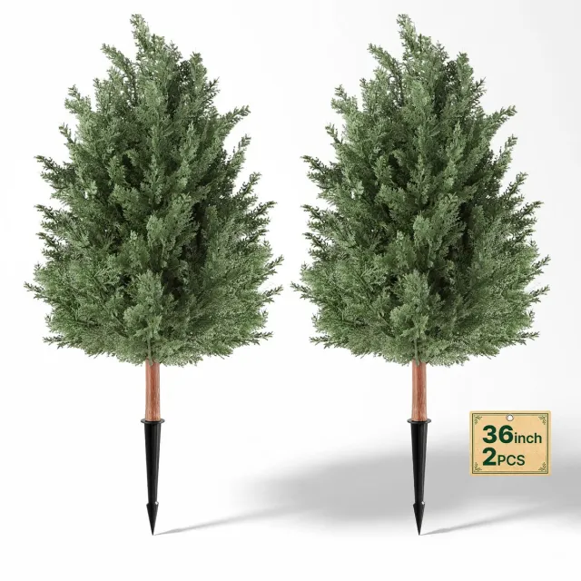 Vevor Kunstplant 2 stuks. Kunstmatige Cederboom met Grondpen 914 mm, Decoratieve Plant voor Woonkamer, Balkon, Kantoor, Veranda, Tuin, UV-Bestendig, Cederplanten Gemaakt van PE, Levensecht, Binnen en Buiten Groen