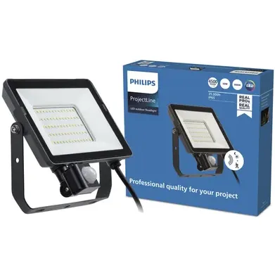 Philips Breedstraler Projectline - Zwart - 50w - 4500lm - Warm Wit - Ip65 - Met Bewegingssensor