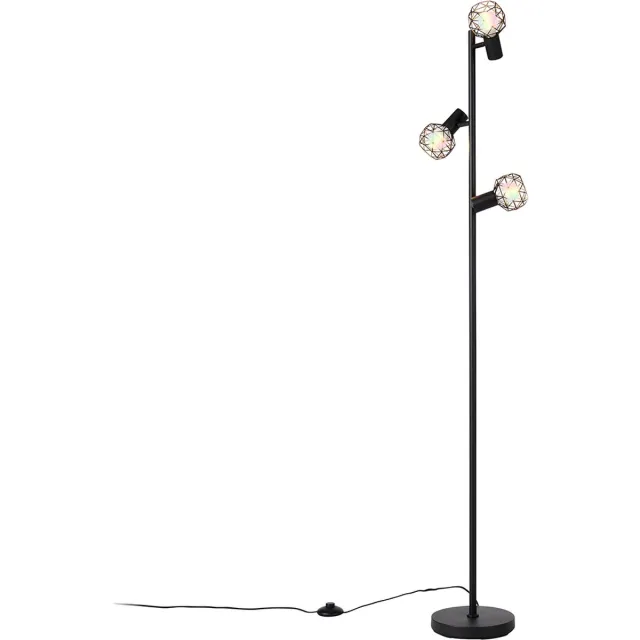 QAZQA mesh - Moderne Dimbare LED Smart Vloerlamp | Staande Lamp incl. wifi met Dimmer - 3 lichts - H 150 cm - Zwart - Woonkamer | Slaapkamer | Keuken Zwart Smart LED