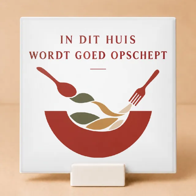 Bedruk King Speelse Papieren Knipvorm Tegel ‘Oost west, thuis bestek’ – Sfeervolle Matisse Stijl Wanddecoratie voor Thuisfans - 11 x 11 cm met houder Wit