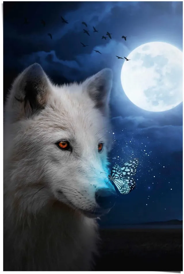 Reinders Poster Witte Wolf - 91,5 x 61 - Papier - REINDERS