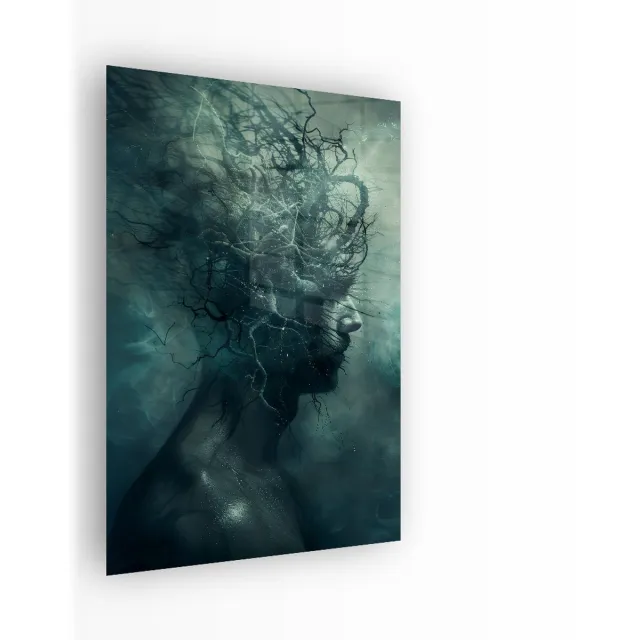 Indoorart Glasschilderij Dark Psychology 40x60 CM - Afbeelding op plexiglas - Inclusief montagemateriaal zwart, wit, groen