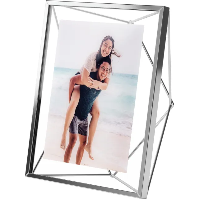 Famanu Zwevende fotolijst Prisma van chroom, 13x18 cm, modern design voor het tentoonstellen van foto's en kunstwerken wit