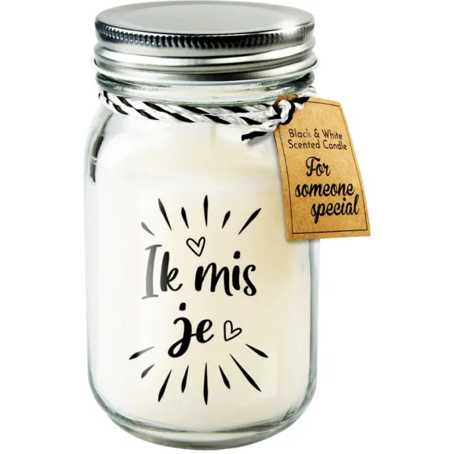 Paper dreams Black & White geurkaars - Ik mis je Zwart wit
