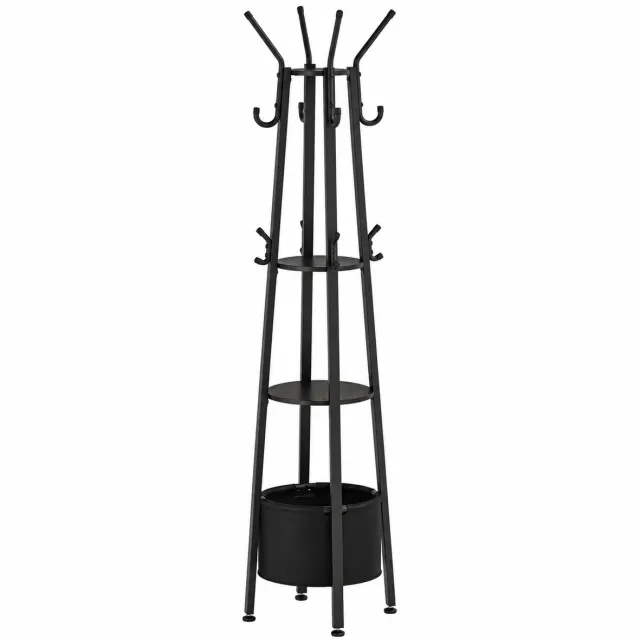 Seth Select Kapstok met Opbergruimte – Kapstok met 16 Haken & 3 Planken – Grote Opbergmand – Kledingrek – Kledingstandaard - Zwart