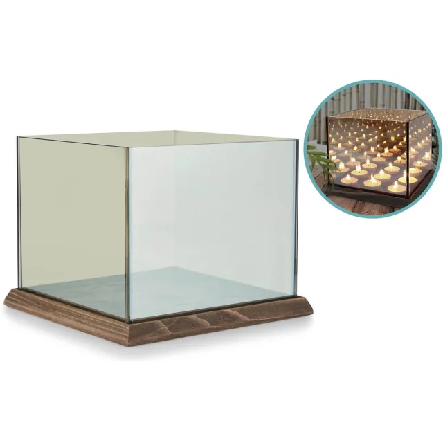Lifa-Living Waxinelichthouder - met Spiegelglas - 9 Waxinelichtjes - Sfeerverlichting - Hout & Glas