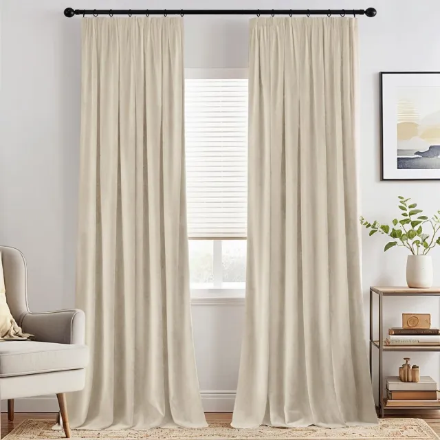 Ibenzoa Elegante Fluwelen Gordijnenset met Plooiband voor Luxe Woon- en Slaapkamers, 140 x 300 cm Beige