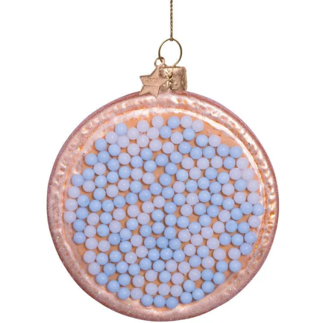 Vondels kerstornament glas blauw/wit Nederlands beschuitje H8.5cm Bruin