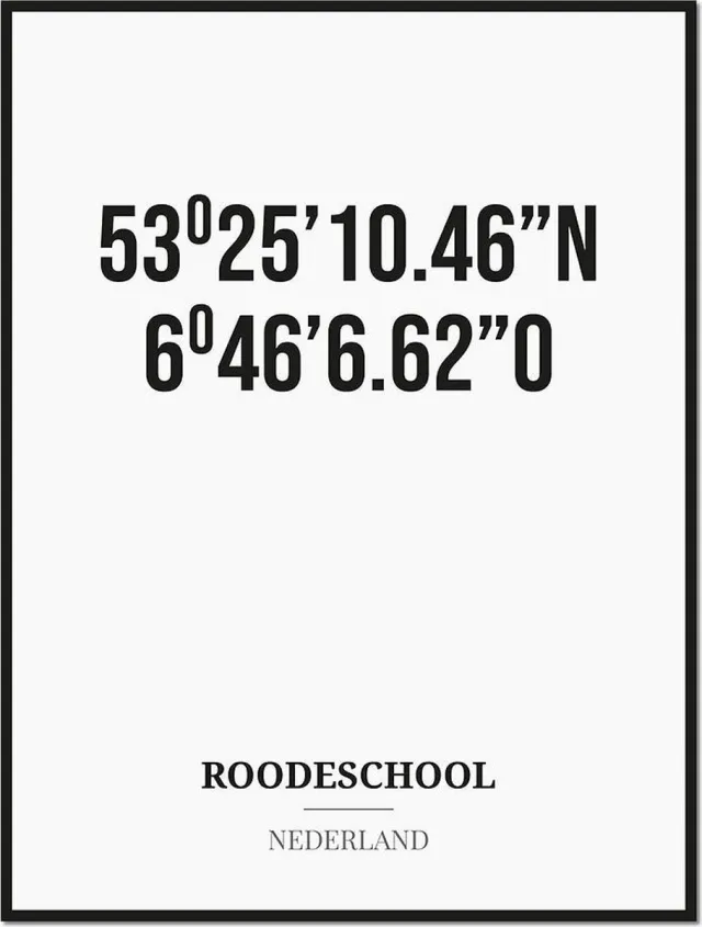 Studio216 Poster/kaart ROODESCHOOL met coördinaten zwart, wit