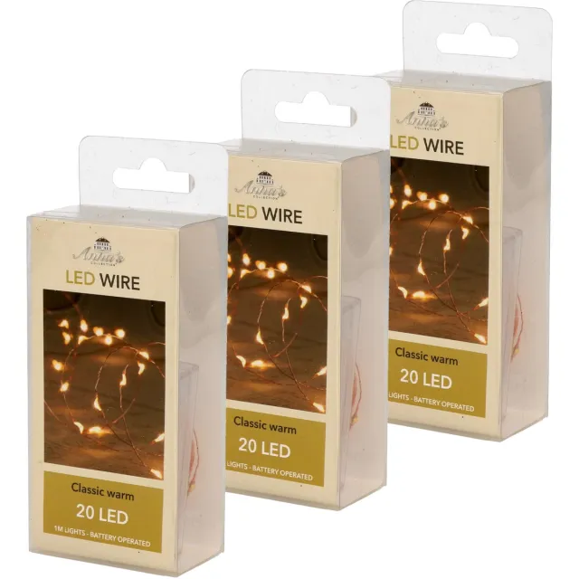 Anna's Collection Draadverlichting - Set van 6x stuks - lichtsnoer - 20 led lampjes - warm wit - 100 cm - op batterij