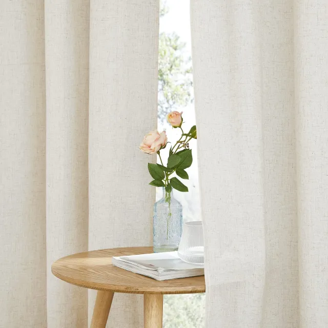 Ibenzoa Bohemian Stijl Langwerpige Gordijnen Voor Woonkamer Met Linnenlook En Inslagringen, Set Van Twee, Half-Transparant wit