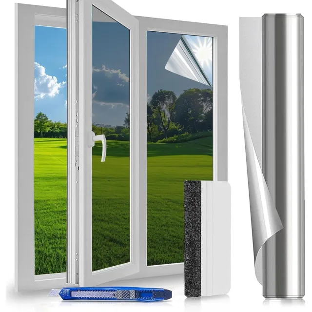 Lexium Store Lexium Privacy Folie Raam - spiegelfolie raamfolie - Raamfolie - Folie Raam - Transparant - Zichtwerend - Anti Inkijk Raamfolie Zilver