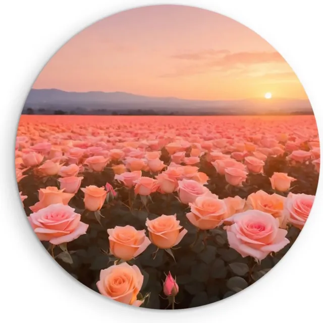 Saammp Muurcirkel Hout - Landschap - Roze Bloemenveld - Natuur - Ø 40 - Wandcirkel - Wanddecoratie Cirkel - Muurdecoratie Woonkamer - Slaapkamer decoratie - Rond Schilderij