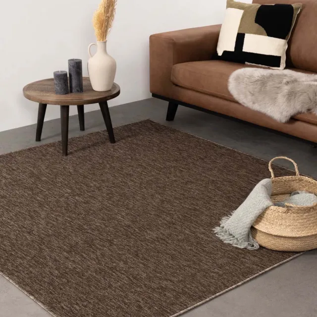 Tapeso Laagpolig vloerkleed vierkant - Lush bruin 160x160