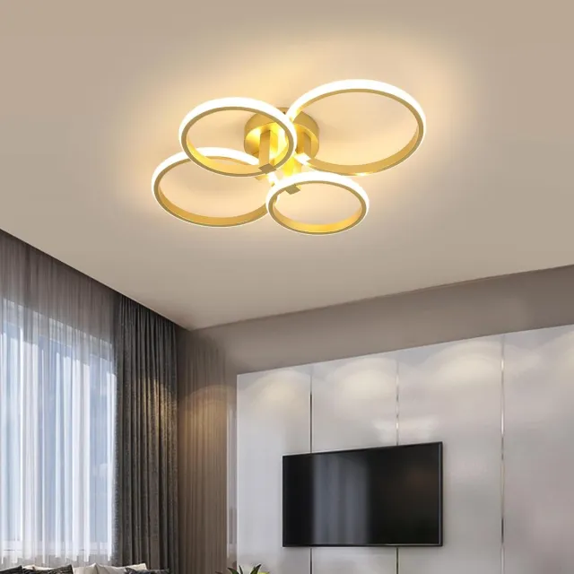Haobosic Plafonnier LED doré, 56 W, 6300 LM Plafonnier moderne, éclairage de plafond en acrylique pour chambre à coucher, salon, cuisine, lumière blanche chaude 3000 K Golden