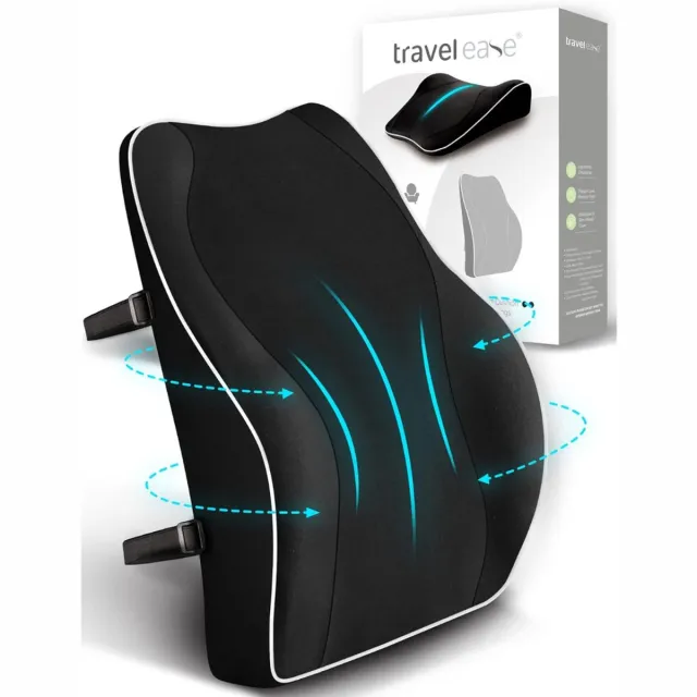 aura Travel Ease Ergonomisch Rugkussen Onderrug - Voor Auto, Bureaustoel, Bank en Bed - Rugsteun - Lendensteun - Lendekussen - Thuiswerken – Extra Comfort - Zwart - 43cm x 40cm x 11cm